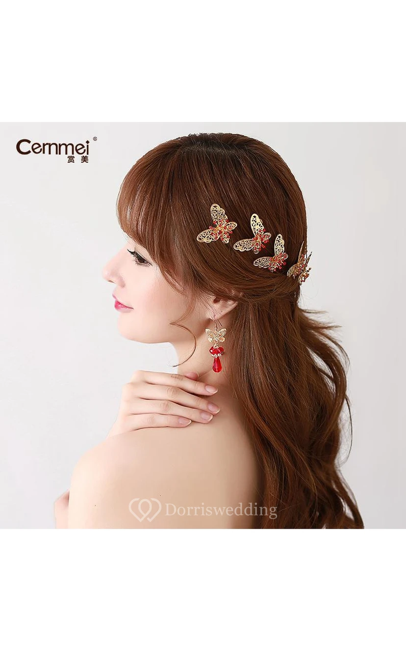 Braut-Kopfschmuck in Rot, Haarschmuck für chinesisches Cheongsam, Hochzeitsaccessoires, Tellerhaarnadel, U-förmige Haarspange
