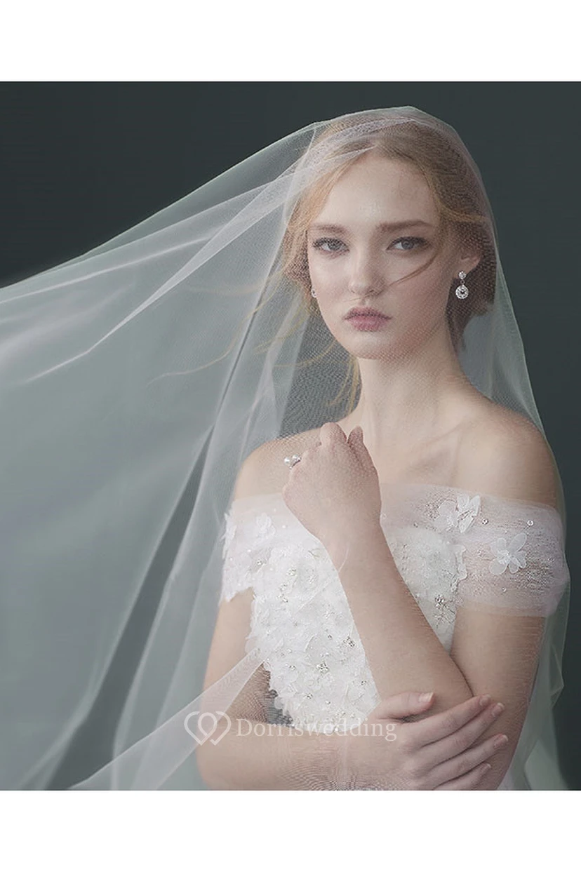 Simple Double Layer Ivory Bridal Veil view 3