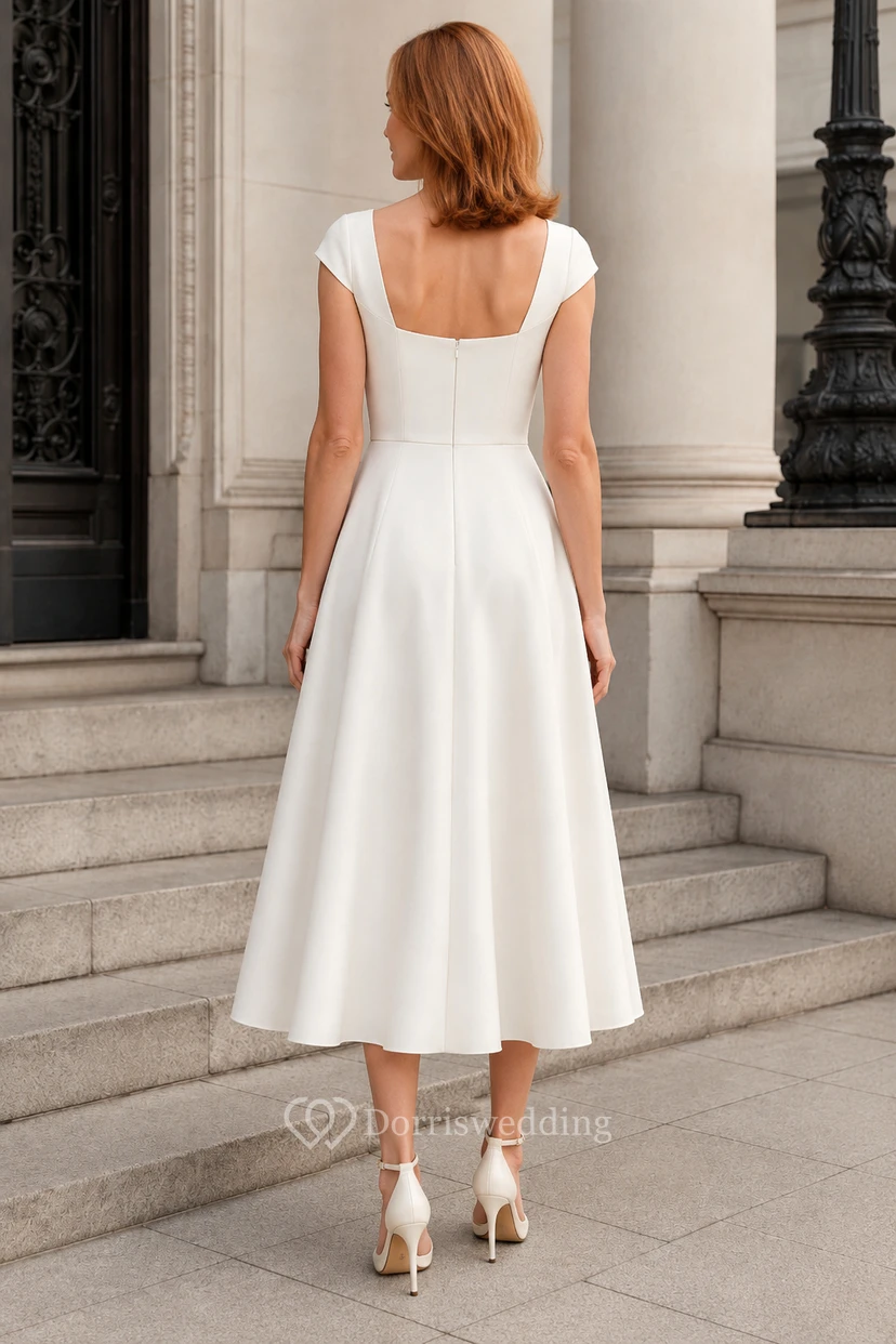 Robe de mariée mi-longue à col carré et manches courtes view 2