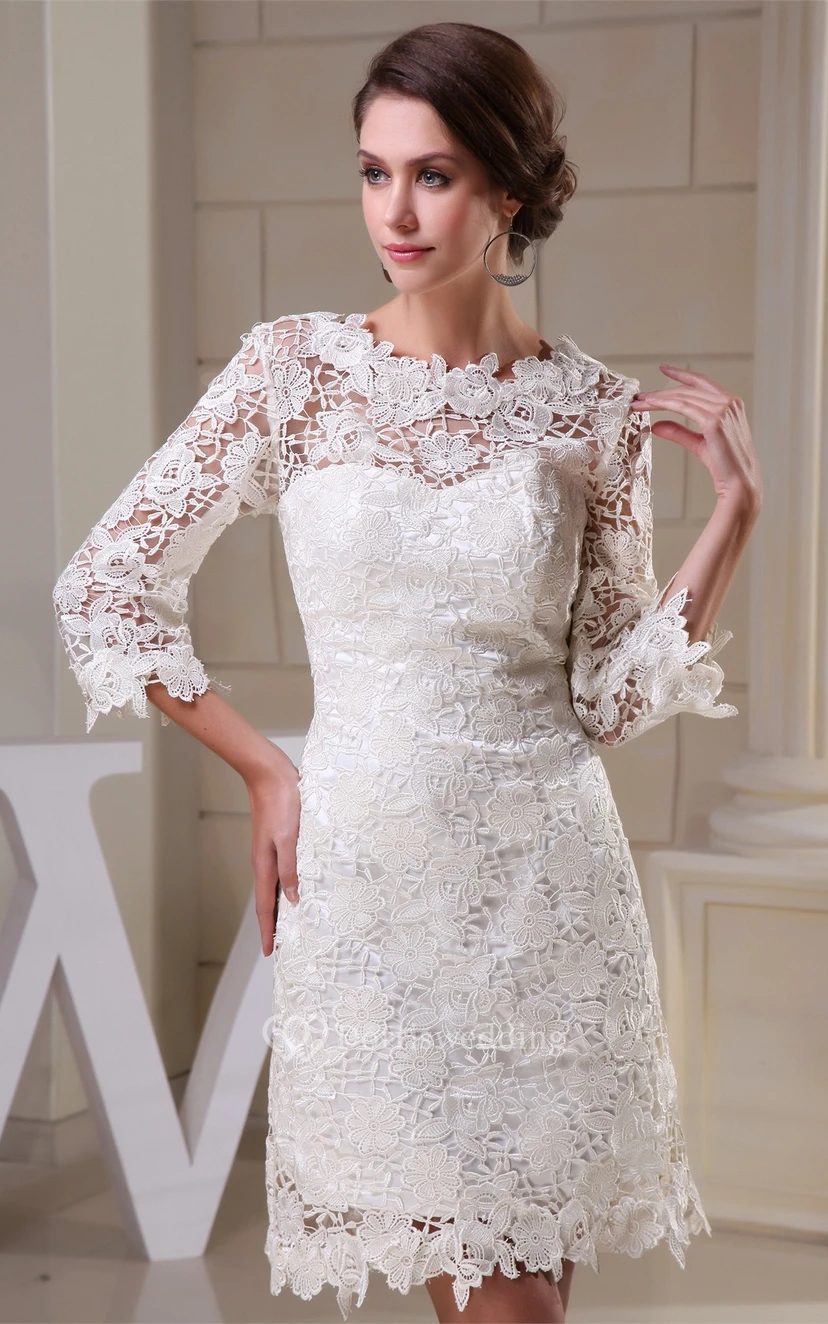 Raffiniertes, kurzes A-Linien-Kleid mit halben Ärmeln und Applikationen view 3
