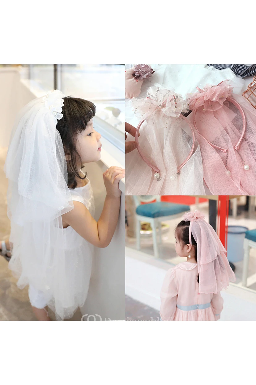 Special Diamond Pearl Crown Flower Girl Headband Tulle Veil