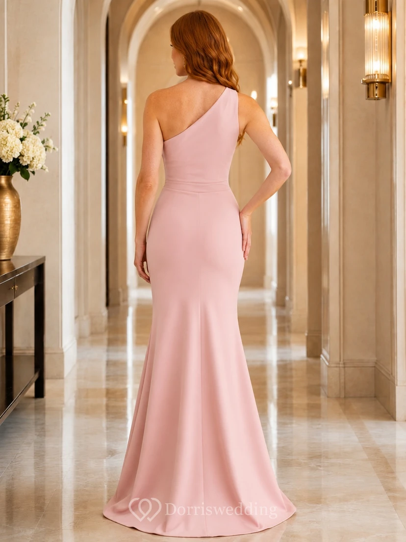 Blush Mermaid One-Shoulder Long Sleeve Floor-Length Formal Evening Dress view 2