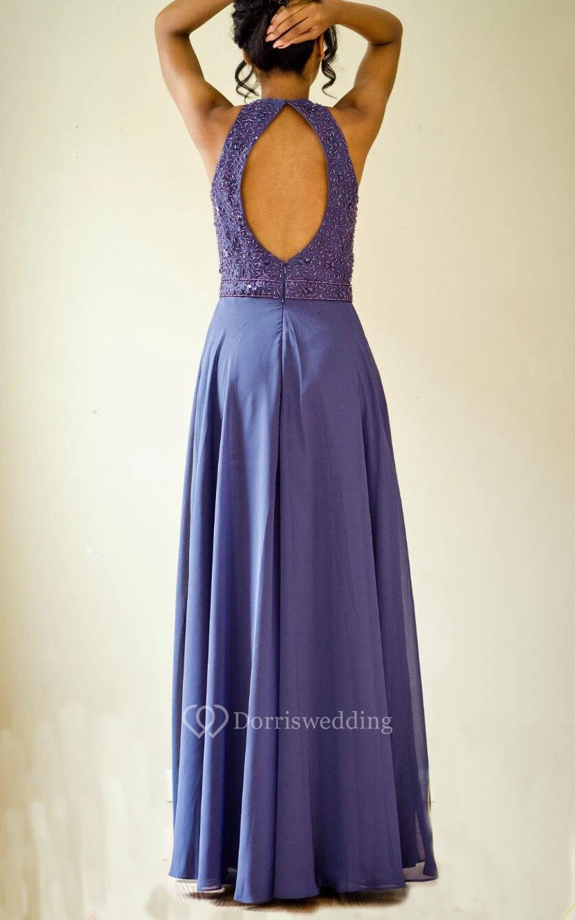 Chiffonkleid mit Neckholder und Perlenstickerei view 2