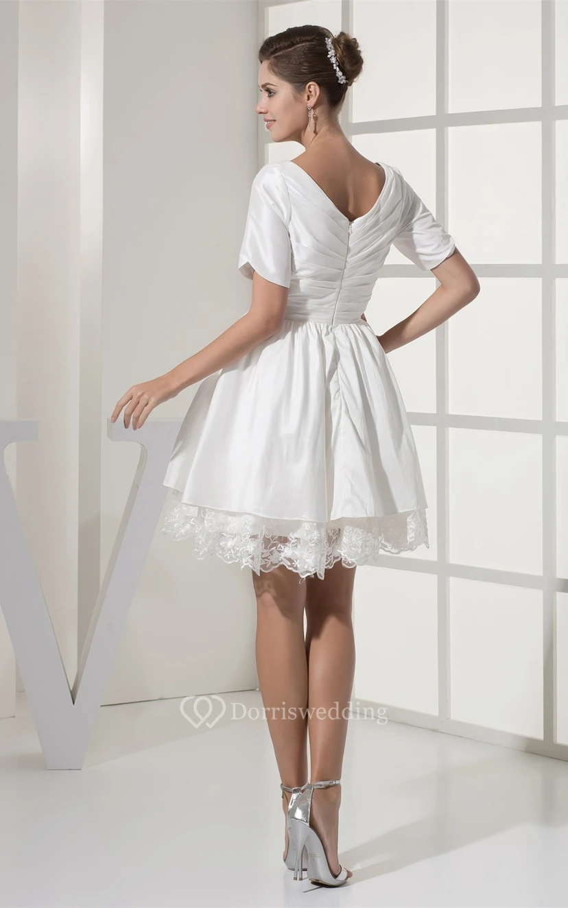 Mini-Sleeve Criss-Cross Short V-Neck Dress With Appliques view 4
