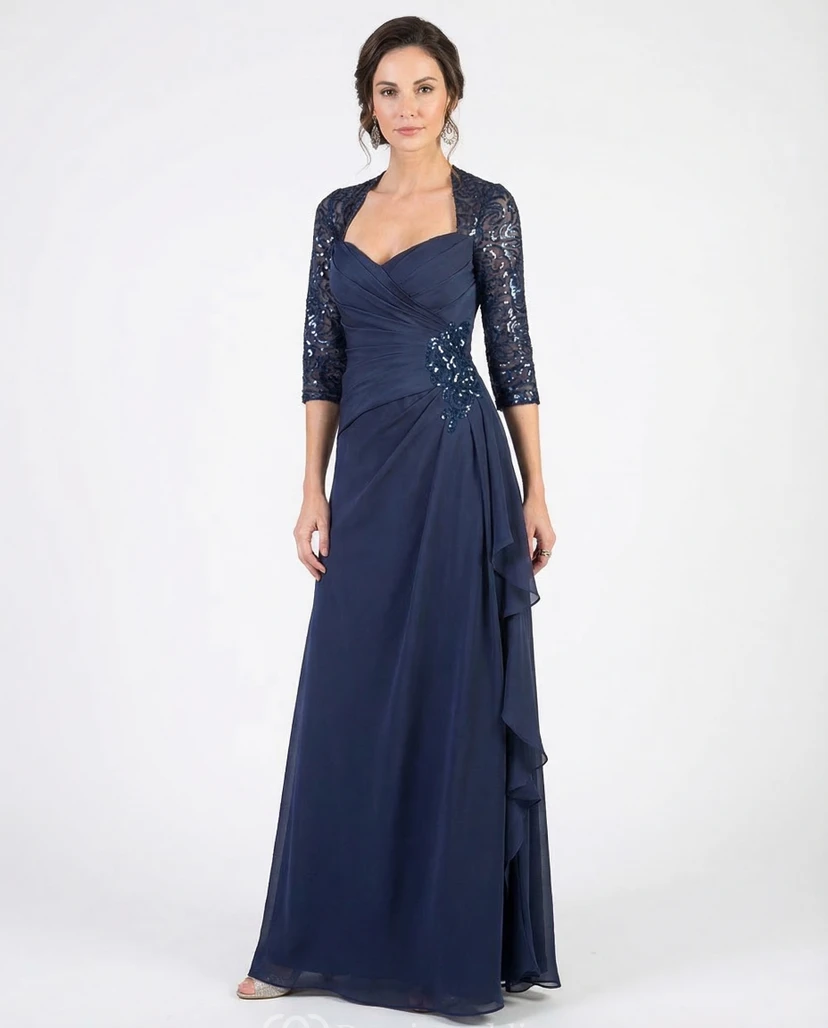 Ruffled 3/4 Sleeve Sequin Mother of the Bride