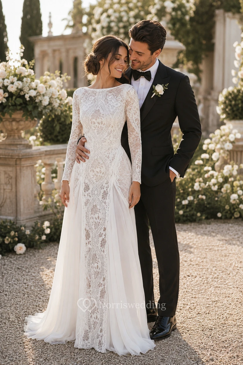 Vestido de encaje estilo boho para ceremonia civil view 11
