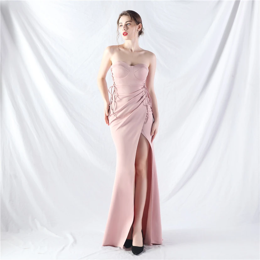 Vestido de noche de satén con cintura y orejas fijas, nueva tendencia, con dos métodos de atado de cuerda. view 32