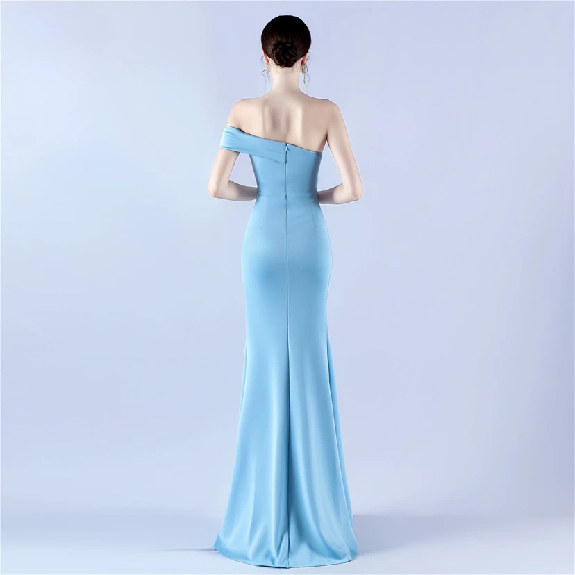 Satin-Abendkleid mit einer Schulter für festliche Anlässe und Bankette view 29