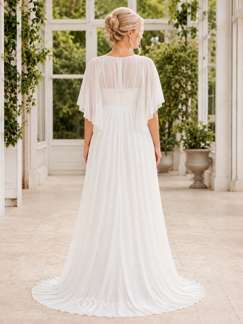 Maternity Modest Cape Sleeve Chiffon Empire Sweetheart Floor-Length Formal Gown view 2