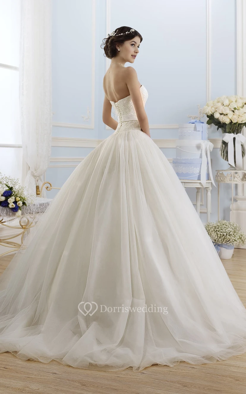 Ball Gown Floor-Length Sweetheart Sleeveless Backless Tulle Dress With Appliques And Waist Jewellery view 2