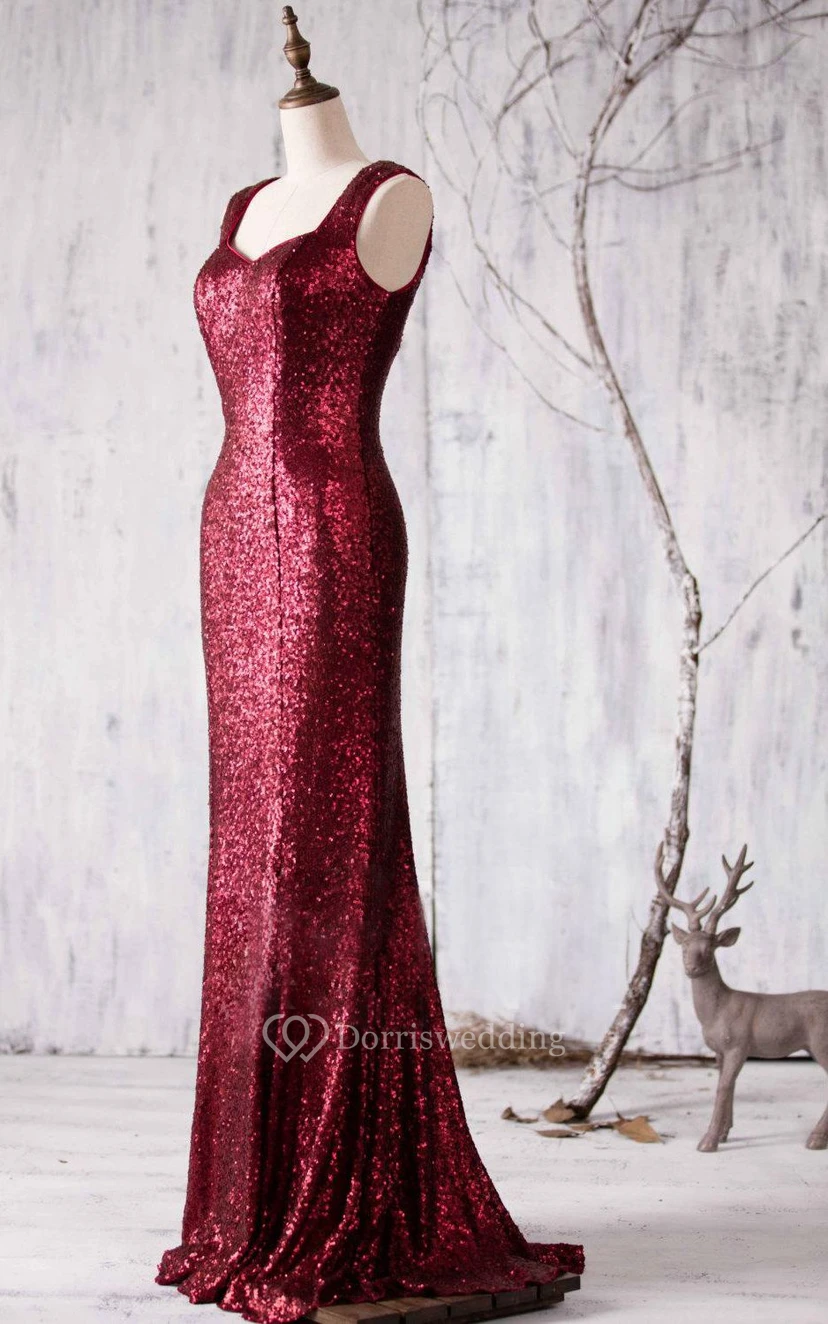 Allover Sequined Sheath Floor Length Dress With Square Back view 2