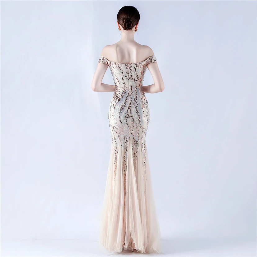Craft Beading Mesh Sequins Evening Dress Annual Meeting Performance Host view 15