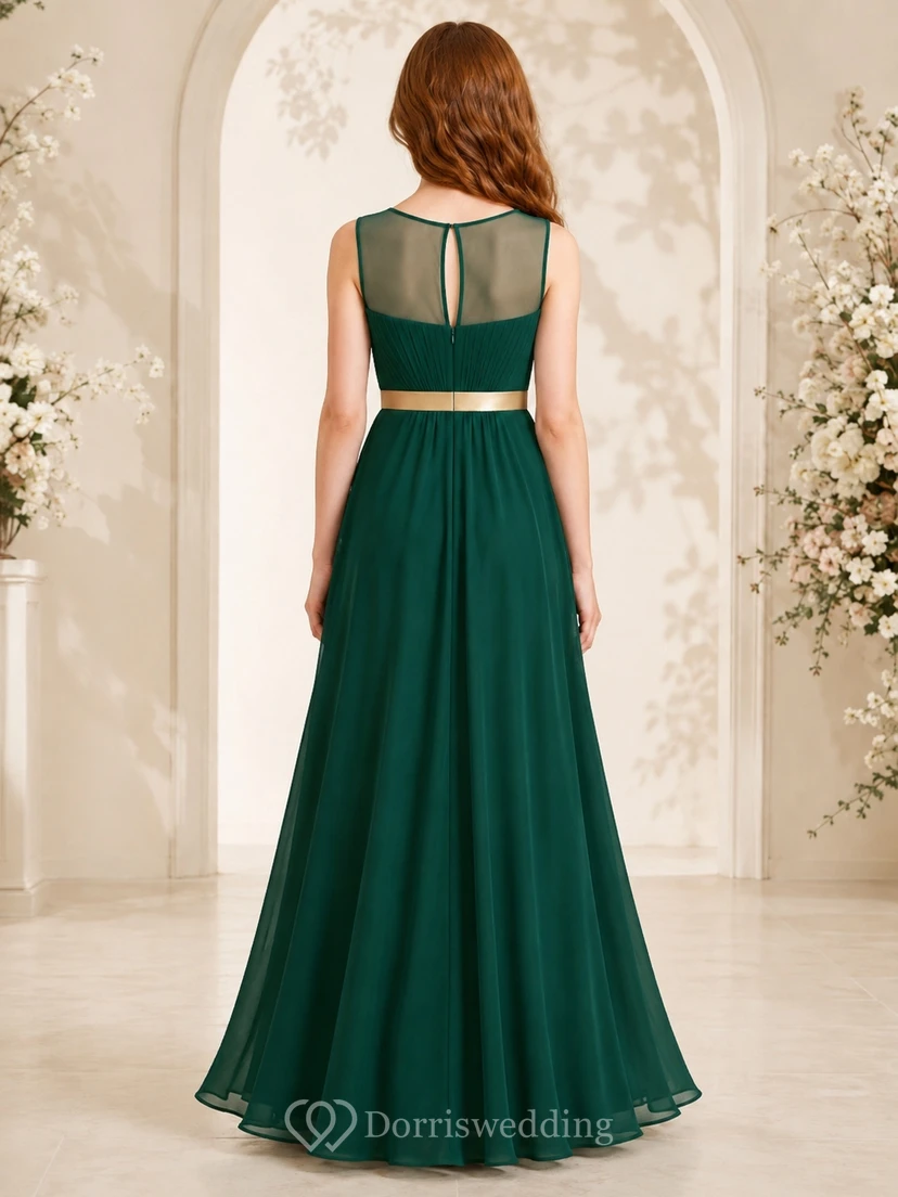 Dunkelgrünes Brautjungfernkleid für junge Mädchen, A-Linie, ärmellos, elegant, modern view 2