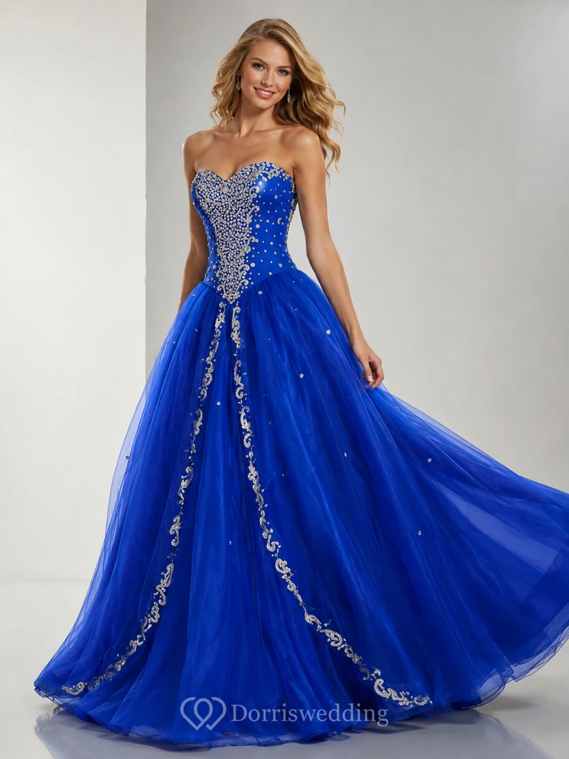 Ball Gown Long Sweetheart Sleeveless Bell Beading Appliques Lace-Up Back Tulle Lace Dress view 10