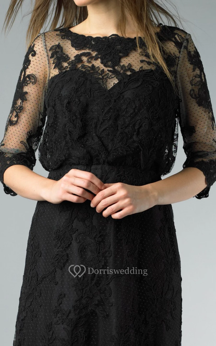 Sheath Floor-length High Neck Long Sleeve Lace Illusion Dress view 3