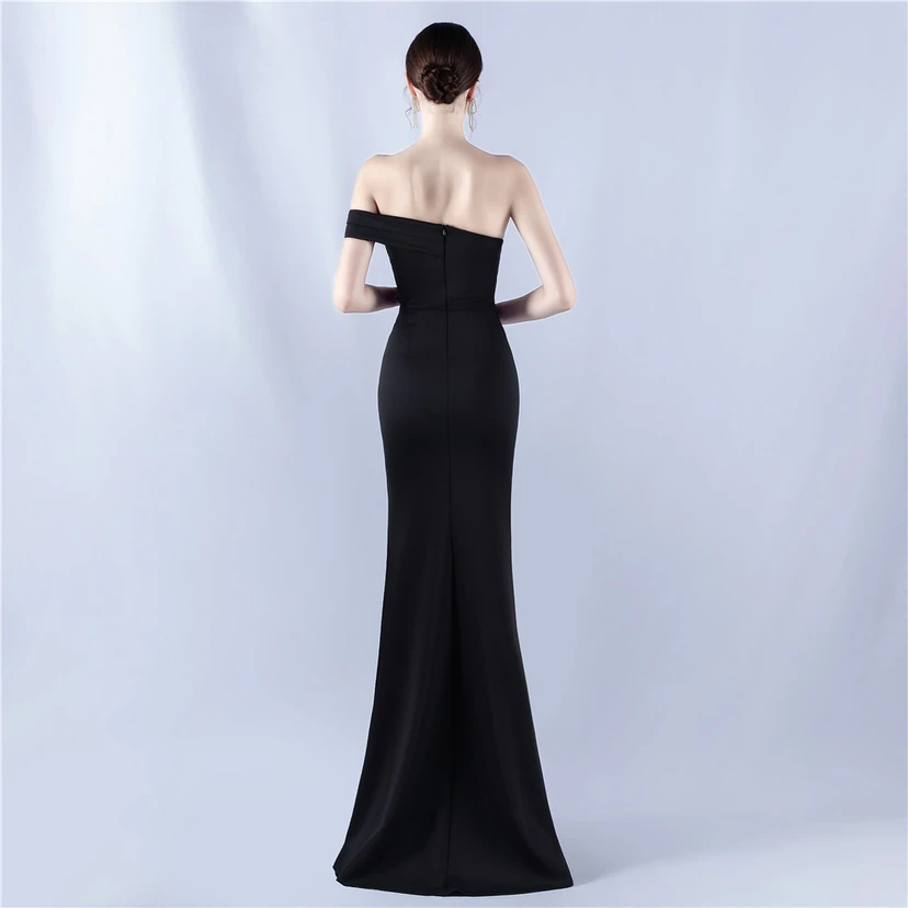 Satin-Abendkleid mit einer Schulter für festliche Anlässe und Bankette view 2
