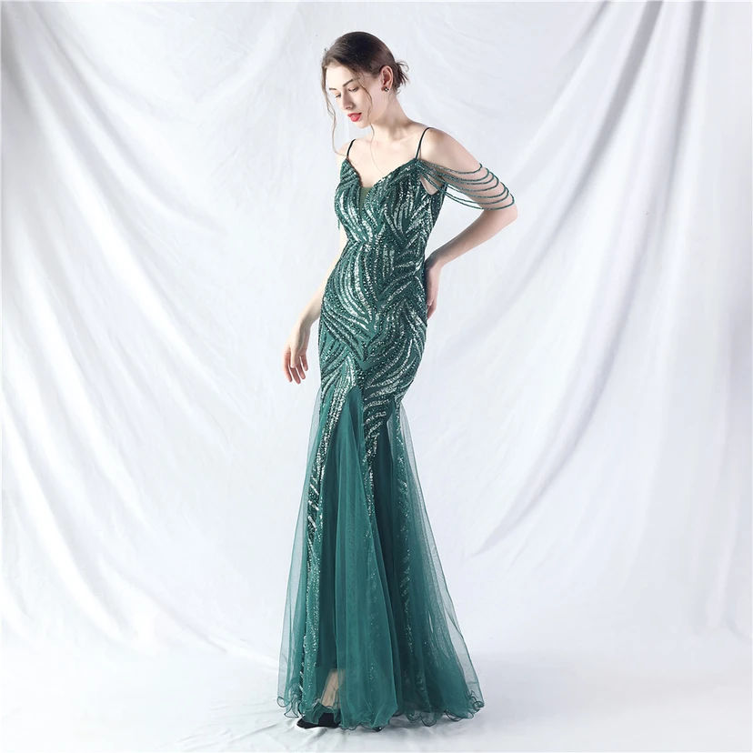Layered Beads Spliced ​​Mesh High-End Evening Dress view 95
