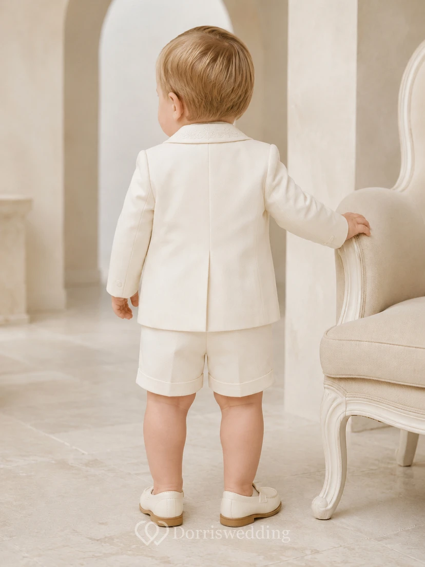 Elfenbeinfarbener, zweireihiger Blazer, formeller Taufanzug für Jungen view 2
