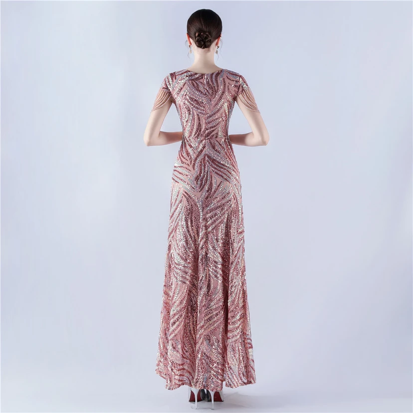 A-Line Big Swing Dress Skirt Encrypted Sequined Craft Beaded Evening Dress view 11