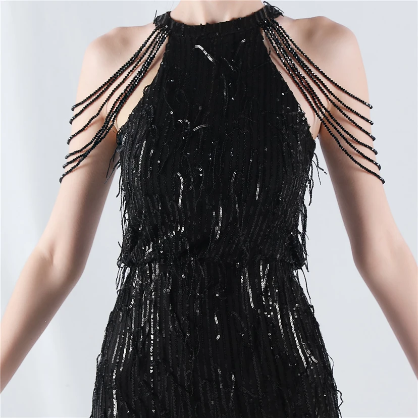 Tassel Sequined Halter Neck Beaded Sexy Hip-Wrapped Nightclub Short Dress view 26