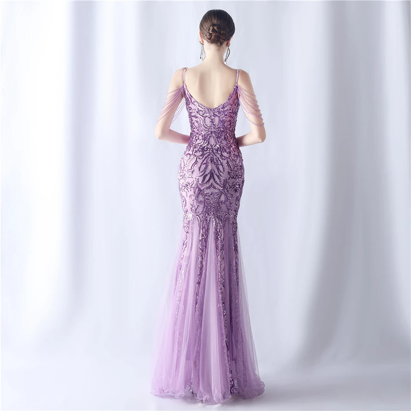 Robe de soirée haut de gamme en maille perlée et ornée de perles, modèle 3034. view 60