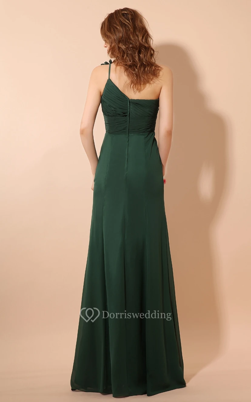 Chiffon Maxi Dress With Ruching Top and Floral Strap view 4