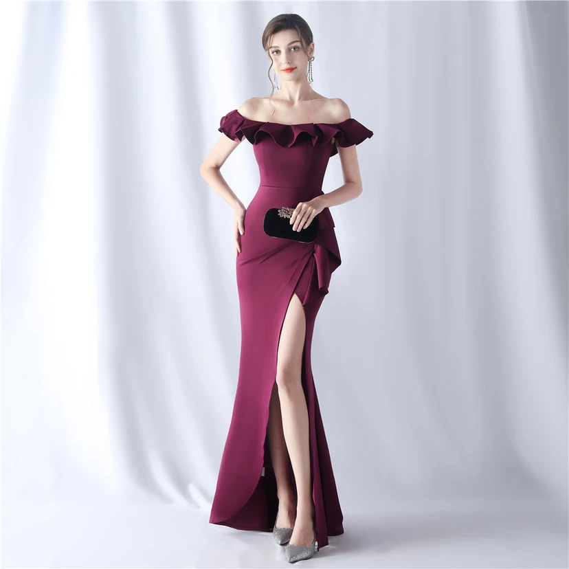 Exhibition Etiquette Bridesmaid Satin Sling Tube Top Evening Dress view 32