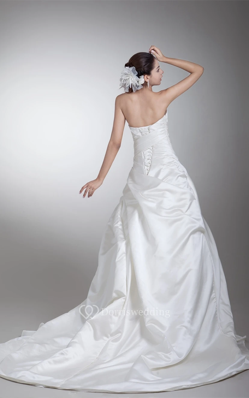 Unique Sleeveless Satin Strapless a Line Most Wedding Dresses view 7
