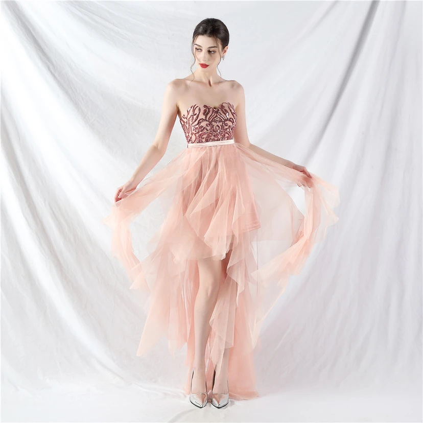 Kleid mit positionierten Blumenperlen und gespleißtem Netzstoff view 19