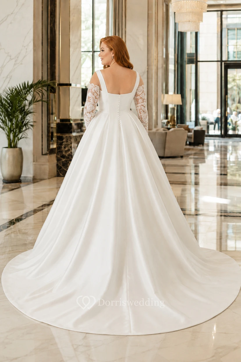 Robe de bal en satin à col carré pour mariée grande taille view 2