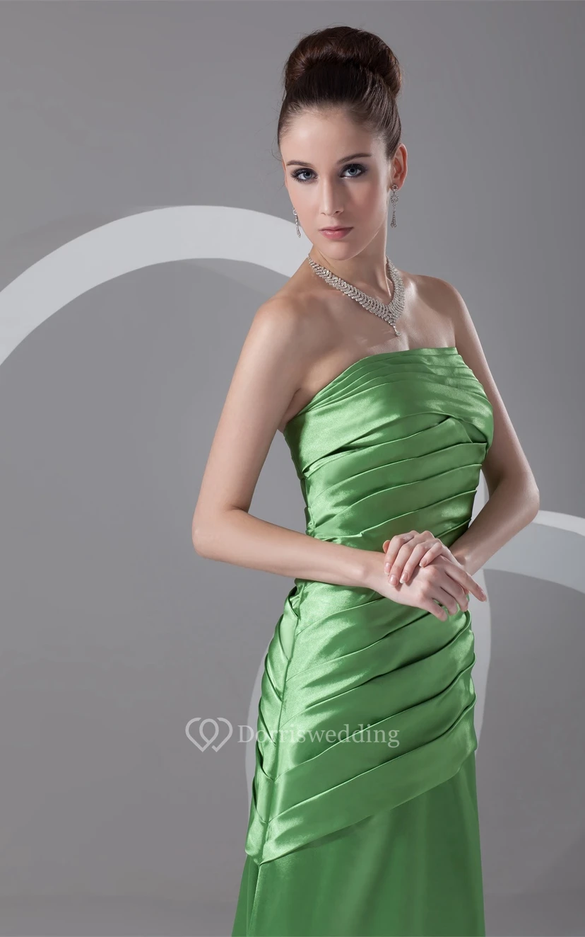 Strapless Floor-Length Satin Dress With Ruched Bodice view 6