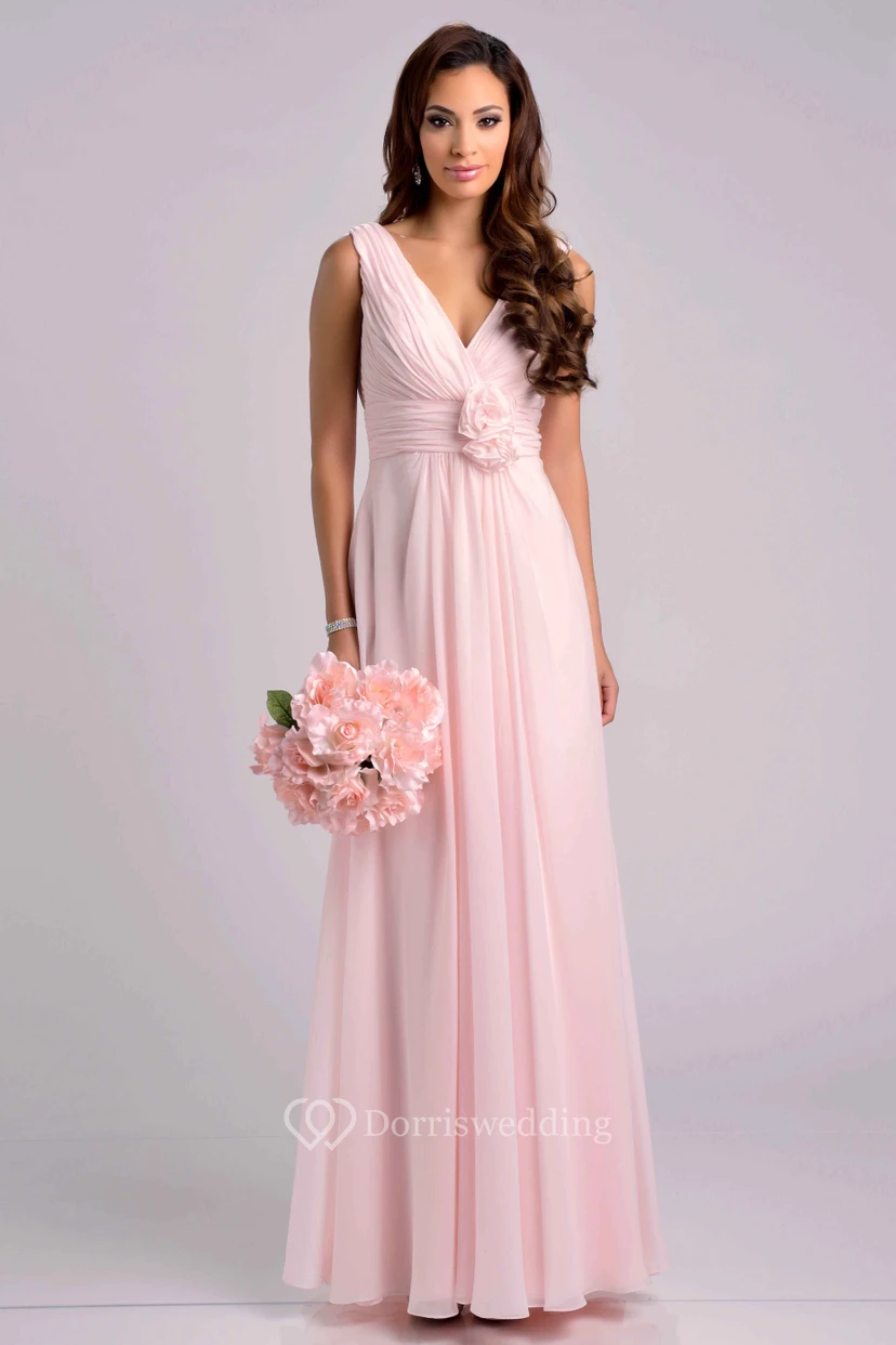 Robe sans manches en mousseline plissée à col V et dos en V, ornée de fleurs