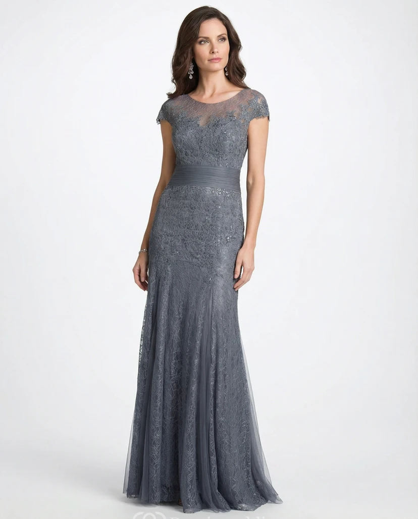 Vestido de encaje con escote redondo para la madre de la novia