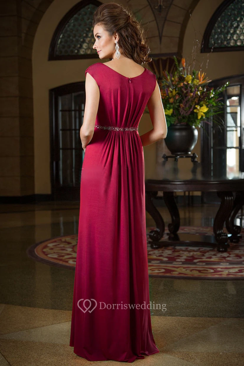 Cap-Sleeved A-Long Floor-Length Mother Of The Bride Dress With Jewels view 2