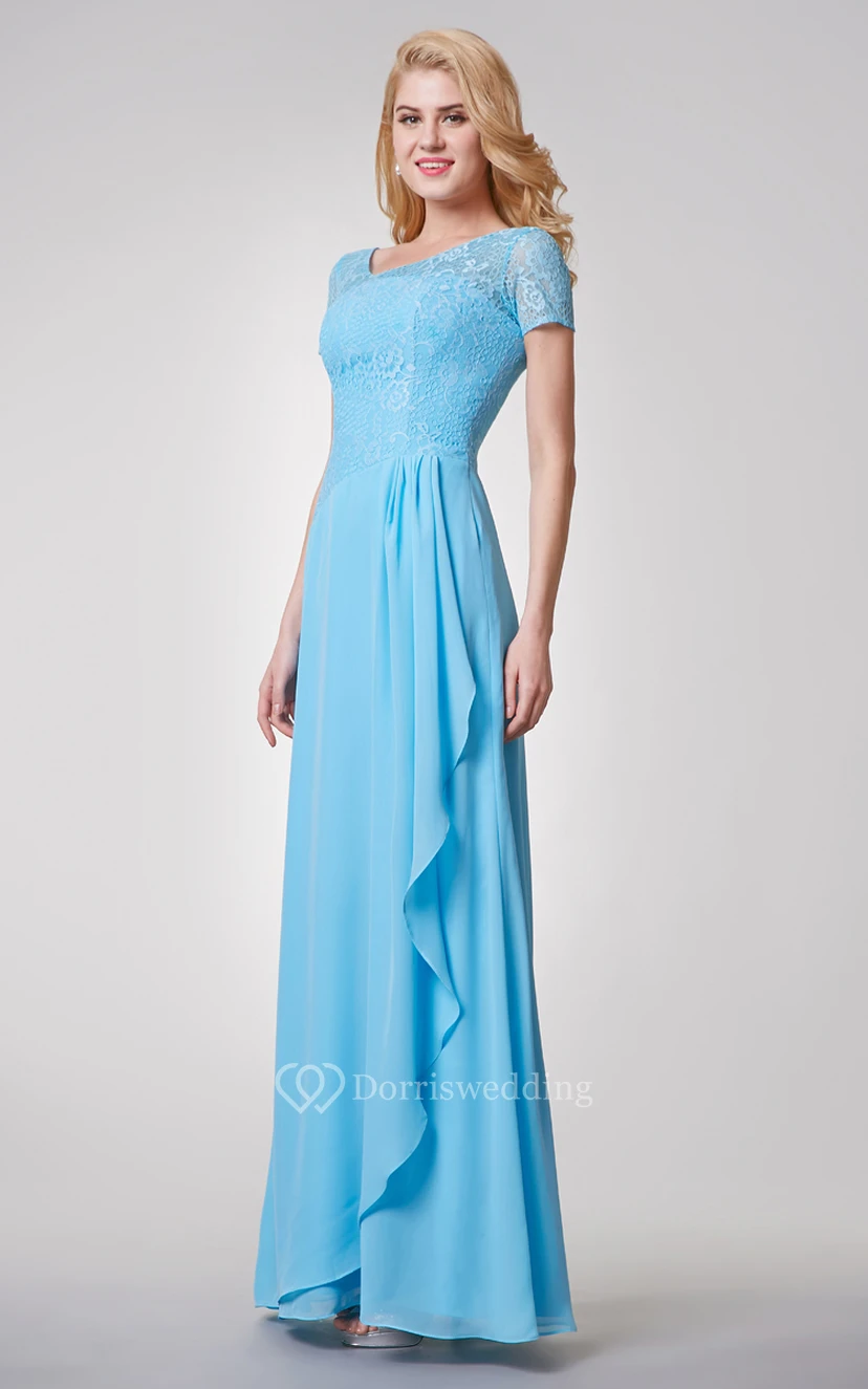 Special Neckline Long Chiffon Dress With Lace Top view 2