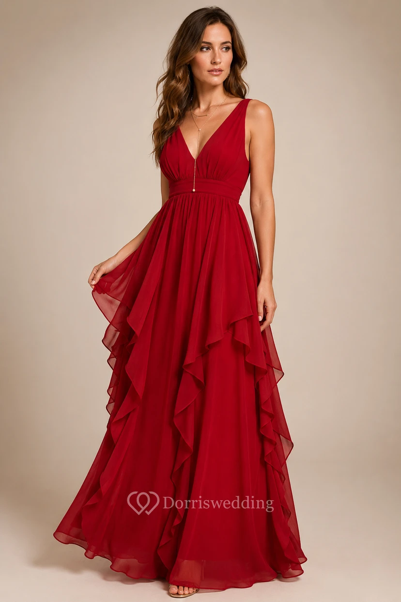 Sleeveless Chiffon Stylish Dress With Ruffles view 21
