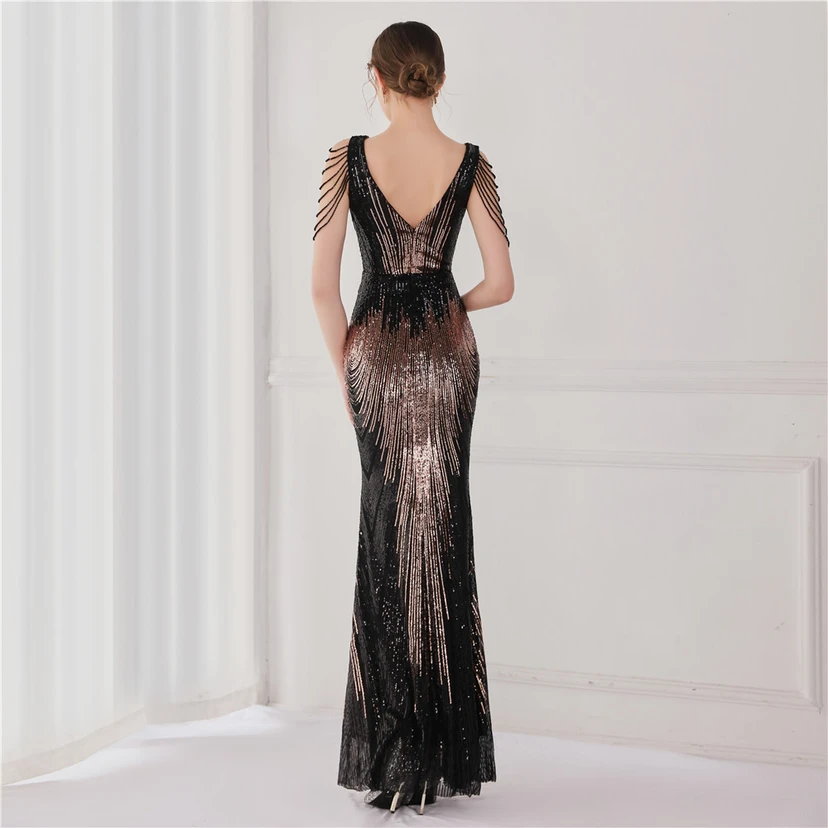 Vestido largo de lentejuelas con cola de pez, ideal para eventos, banquetes, eventos de celebridades y eventos de moda. Vestido de noche con etiqueta para modelos de automóviles. view 15