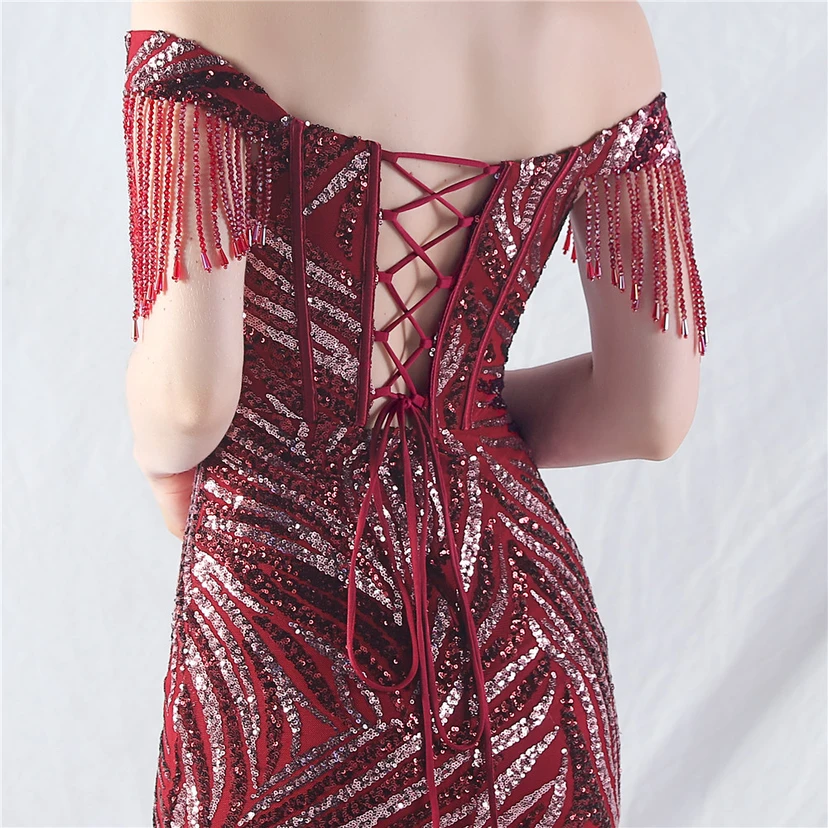Palace Herringbone Waist Strap Heavy-Crafted Beaded High-End Evening Dress view 7