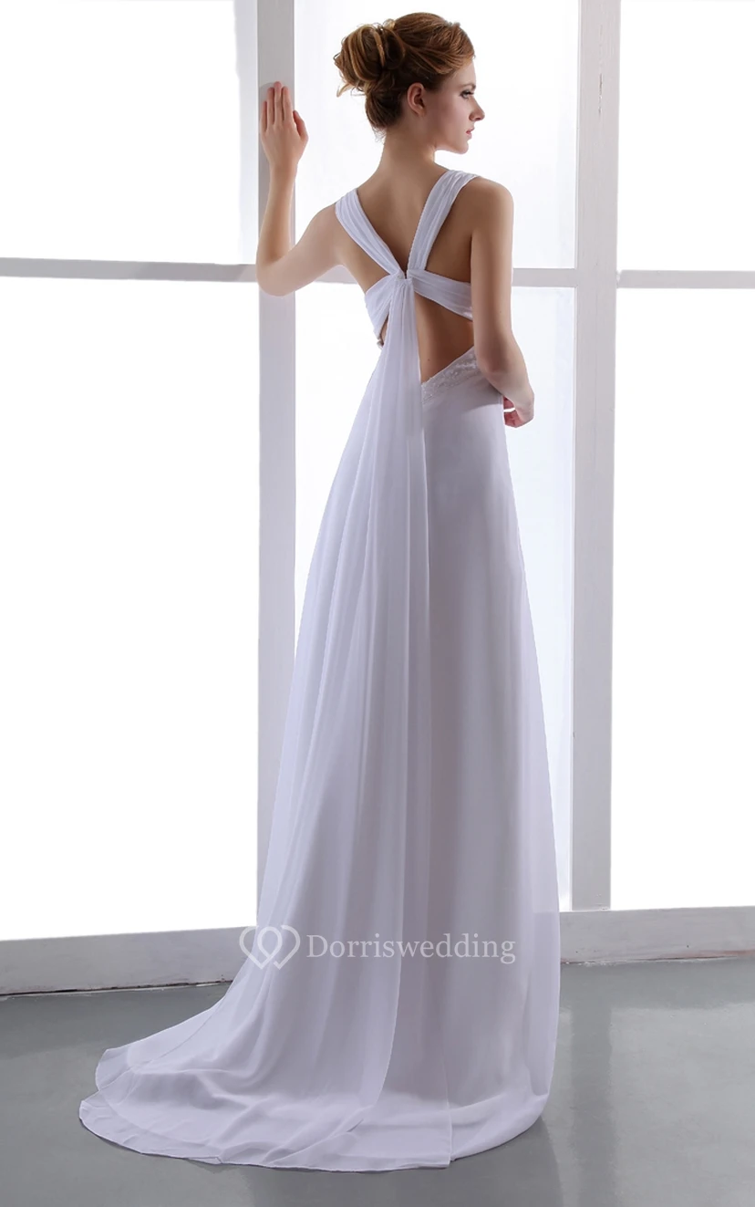 Deep V-Neck Chiffon Empire Dress With Ruching view 4