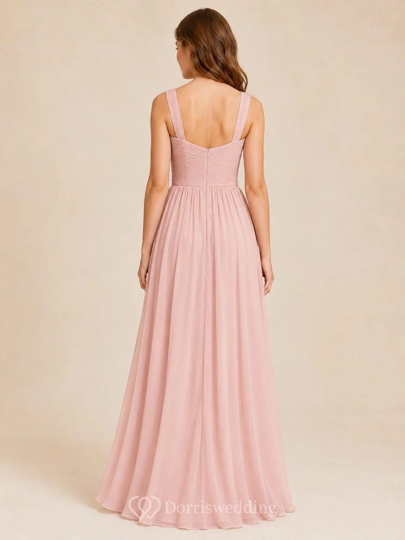 Vestido de dama de honor juvenil rosa perla, corte en A, escote corazón, sin mangas view 2