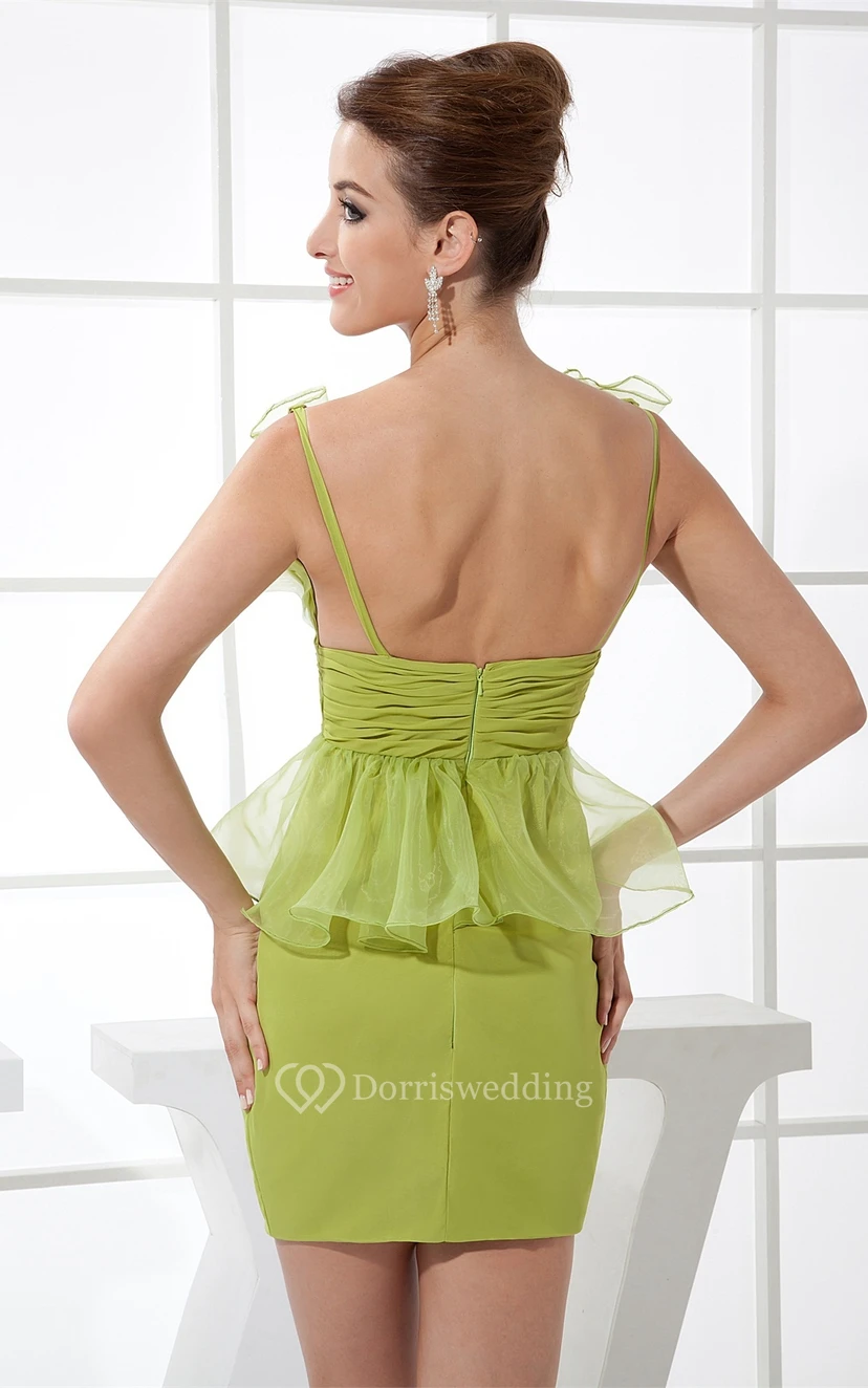 V-Neck Short Ruched Peplum and Dress With Ruffles view 5