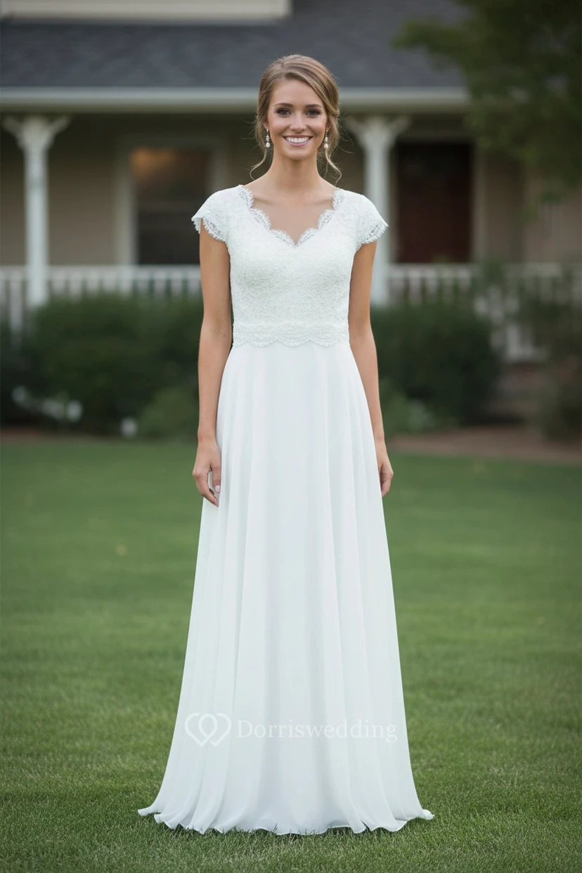 Classic Scalloped Chiffon Bridesmaid Dress view 3