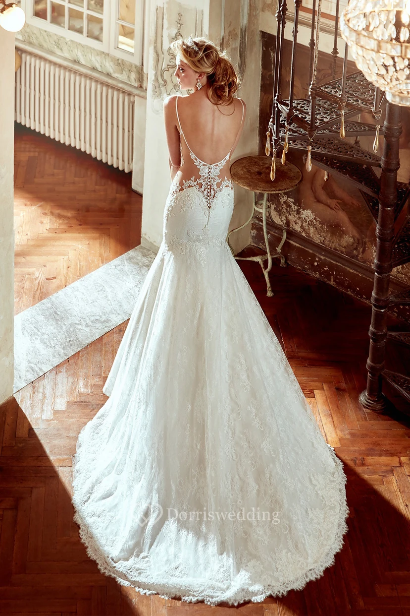 Brautkleid aus Spitze mit herzförmigem Herzausschnitt, Meerjungfrauen-Stil und offenem Rücken view 2