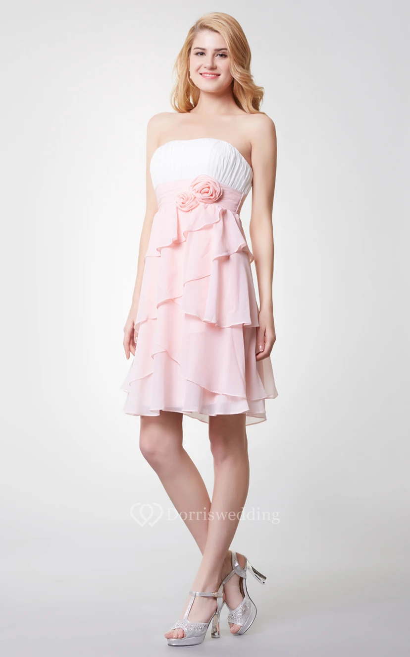 Strapless Empire Tiered Short Chiffon Dress With Ruching view 2