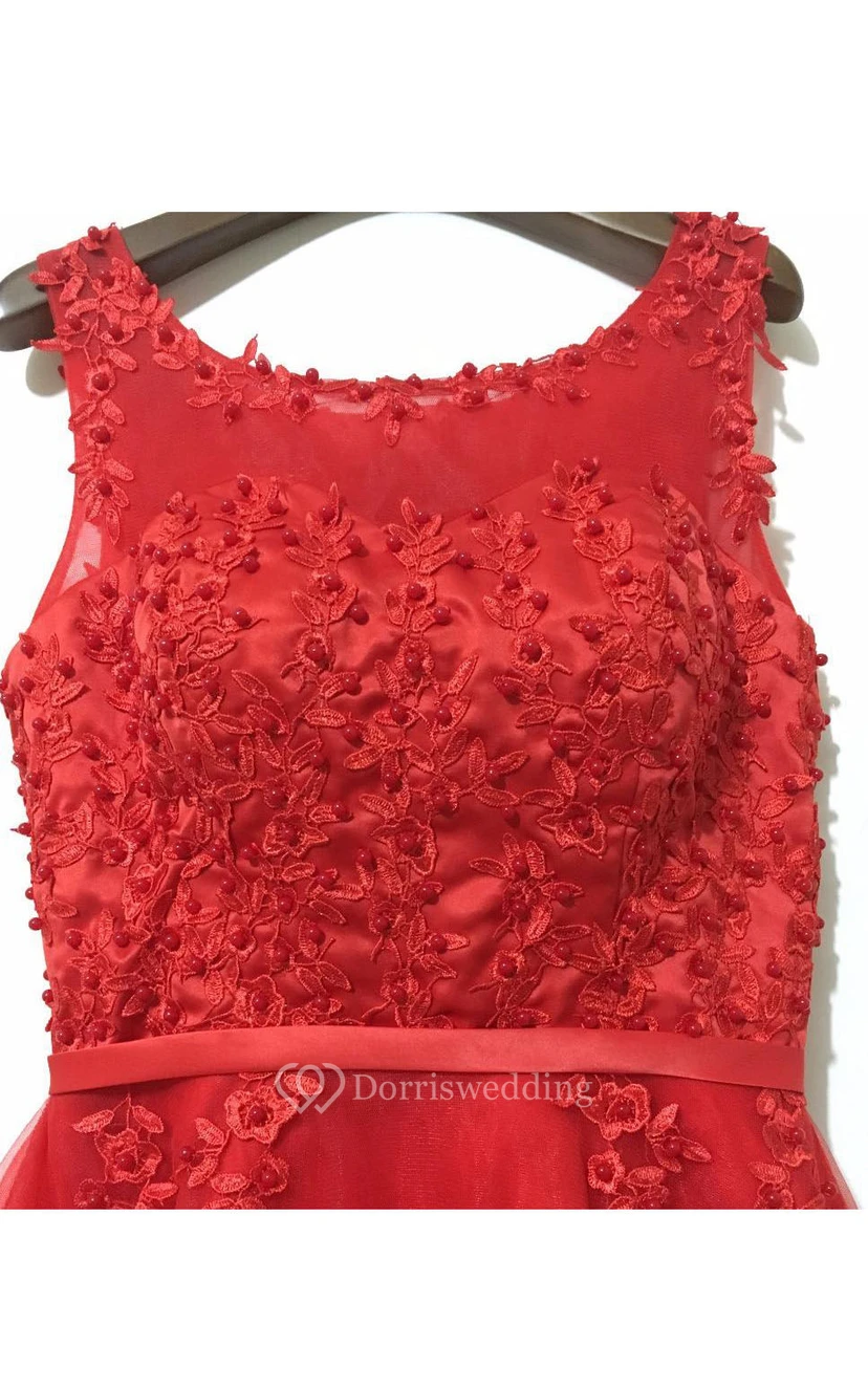 Impresionante vestido de corte A sin mangas con escote redondo y encaje view 3
