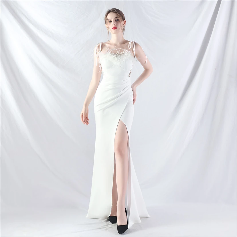 Double-Binding Waist-Shaped Ears Adjustable Satin Evening Dress view 42