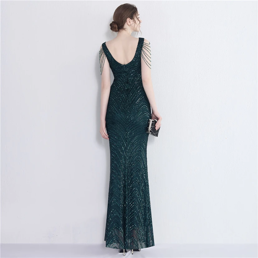 Paillettenbesetztes Meerjungfrauenkleid für Auftritte, Internet-Promi-Events, Bankette, Automodelle, Etikette, Abendkleid view 44