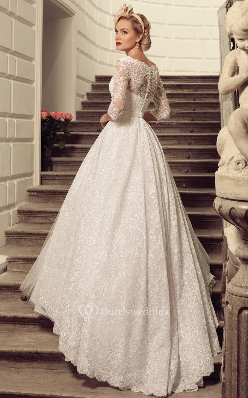 Vestido de novia moderno de tul hasta el suelo, de manga corta y fruncido. view 2