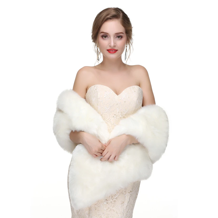 Bridal Winter Warm Wool Cape Fur Wedding Dress Fox Fur Waistcoat view 48