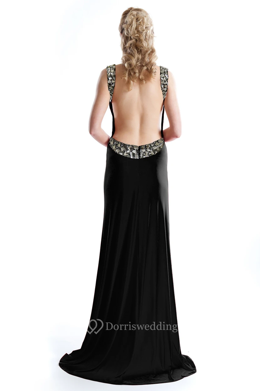 Beaded Sleeveless Jewel Neck Chiffon Evening Dress With Brush Train view 2